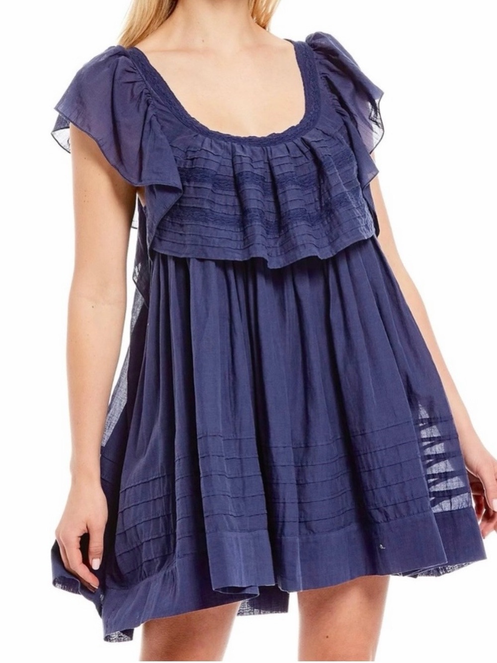 Free People Navy Ruffle Back Mini Dress - Picture 2 of 7